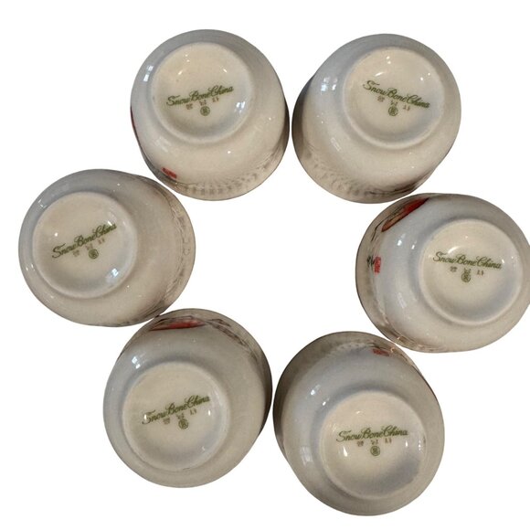 Snow Bone China Chinese Sake Cups Vintage Asian Orange Red White Gold Set Of 6 - Picture 4 of 8